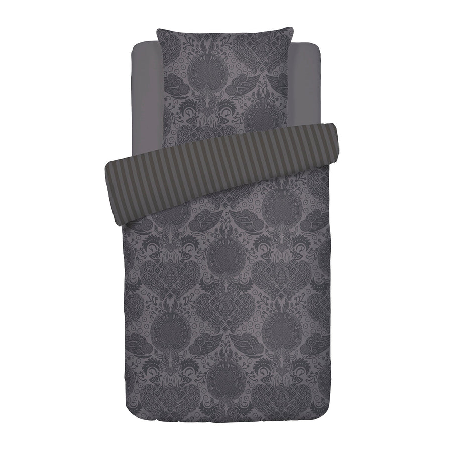 Housse de couette + taie(s) d'oreiller satin de coton - Arles gris foncé