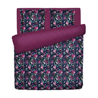 Housse de couette + taie(s) d’oreiller satin de coton - Arty flowers bleu foncé - 200 x 220 cm + 2 x (80 x 80 cm)