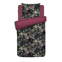 Housse de couette + taie(s) d’oreiller satin de coton - Fleurs pastel noir - 135 x 200 cm + 80 x 80 cm