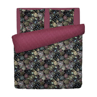Housse de couette + taie(s) d’oreiller satin de coton - Fleurs pastel noir - 200 x 220 cm + 2 x (80 x 80 cm)