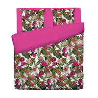 Housse de couette + taie(s) d'oreiller satin de coton - Garden fuchsia - 200 x 200 cm + 2 x (80 x 80 cm)
