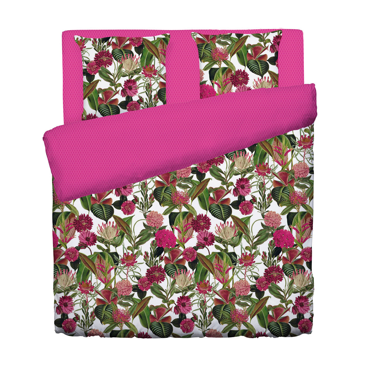 Housse de couette + taie(s) d'oreiller satin de coton - Garden fuchsia - 240 x 220 cm + 2 x (63 x 63 cm)
