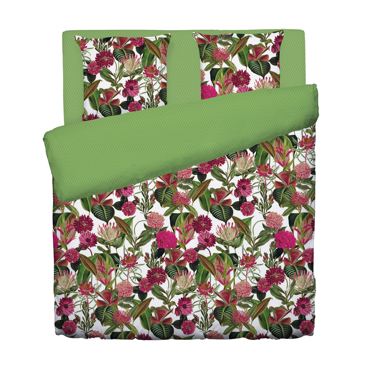 Housse de couette + taie(s) d'oreiller satin de coton - Garden vert - 240 x 220 cm + 2 x (63 x 63 cm)
