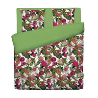 Housse de couette + taie(s) d'oreiller satin de coton - Garden vert - 240 x 220 cm + 2 x (63 x 63 cm)