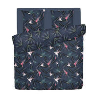 Housse de couette + taie(s) d'oreiller satin de coton - Hirondelles Bleu - 200 x 200 cm + 2 x (80 x 80 cm)