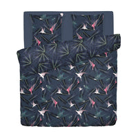 Housse de couette + taie(s) d'oreiller satin de coton - Hirondelles Bleu - 240 x 220 cm + 2 x (63 x 63 cm)