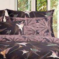 Housse de couette + taie(s) d'oreiller satin de coton - Hirondelles Prune - CXL by Christian Lacroix Maison