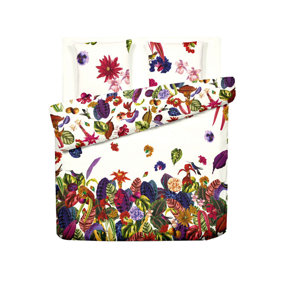 Housse de couette + taie(s) d'oreiller satin de coton - Jardin tropical - 240 x 220 cm + 2 x (63 x 63 cm)