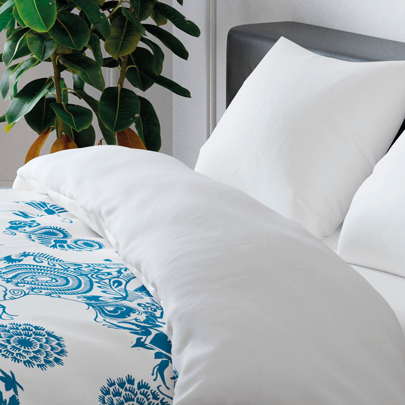 Housse de couette + taie(s) d'oreiller satin de coton - Love stories bleu/blanc - CXL by Christian Lacroix Maison
