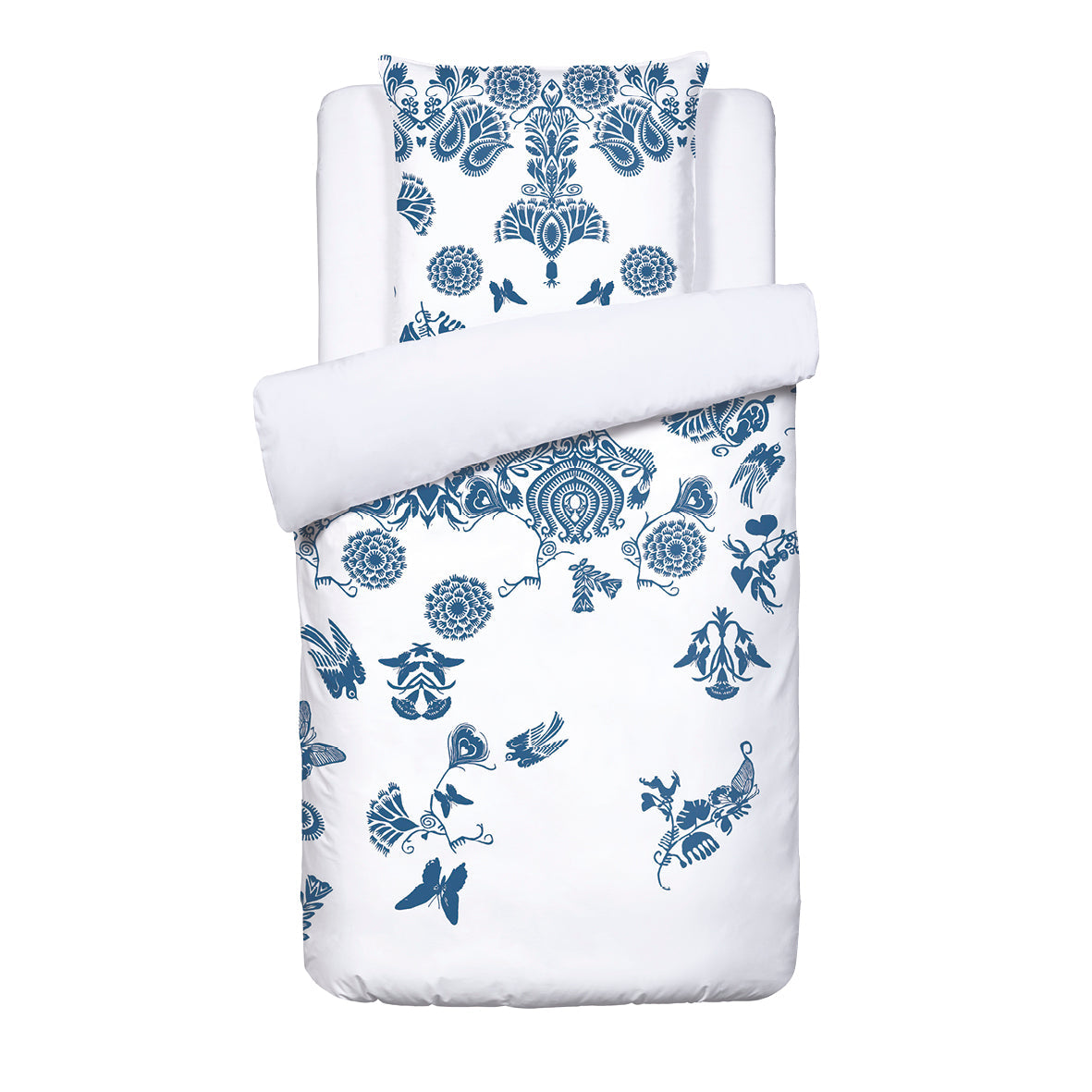 Housse de couette + taie(s) d'oreiller satin de coton - Love stories bleu/blanc - CXL by Christian Lacroix Maison