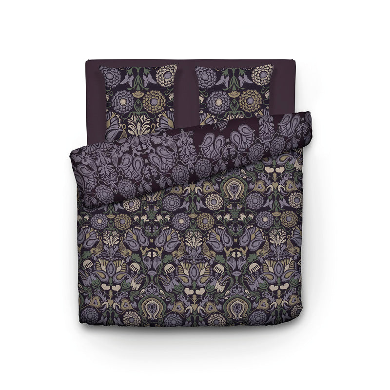 Duvet cover + pillowcase(s) cotton satin - Love Stories Plum