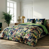 Housse de couette + taie(s) d'oreiller satin de coton - Miami Bleu foncé