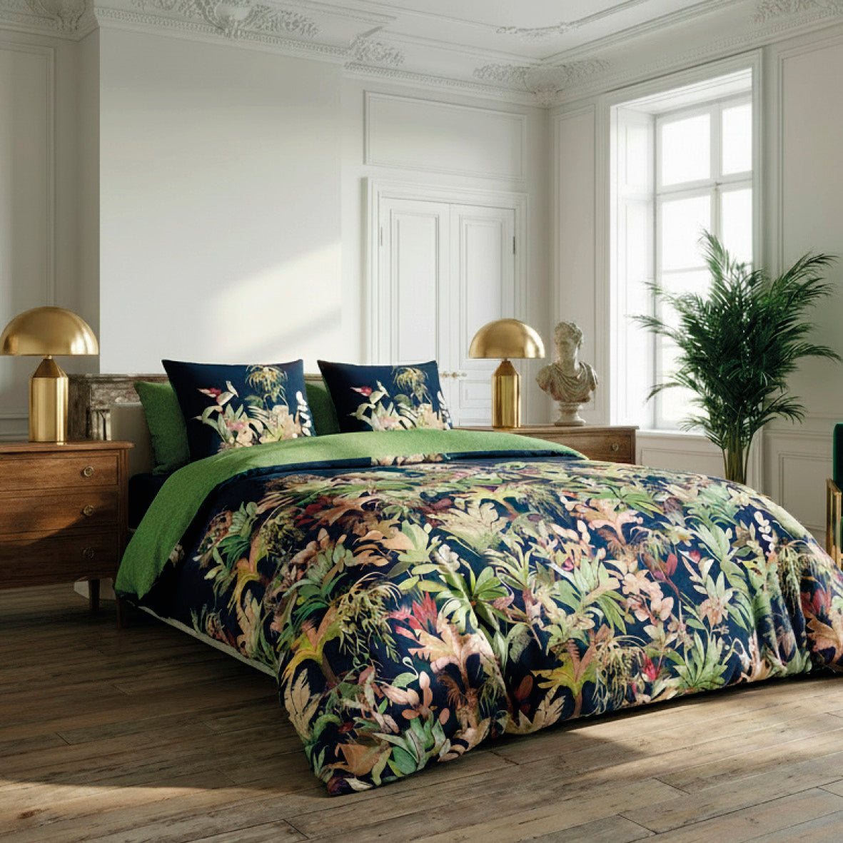Housse de couette + taie(s) d'oreiller satin de coton - Miami Bleu foncé