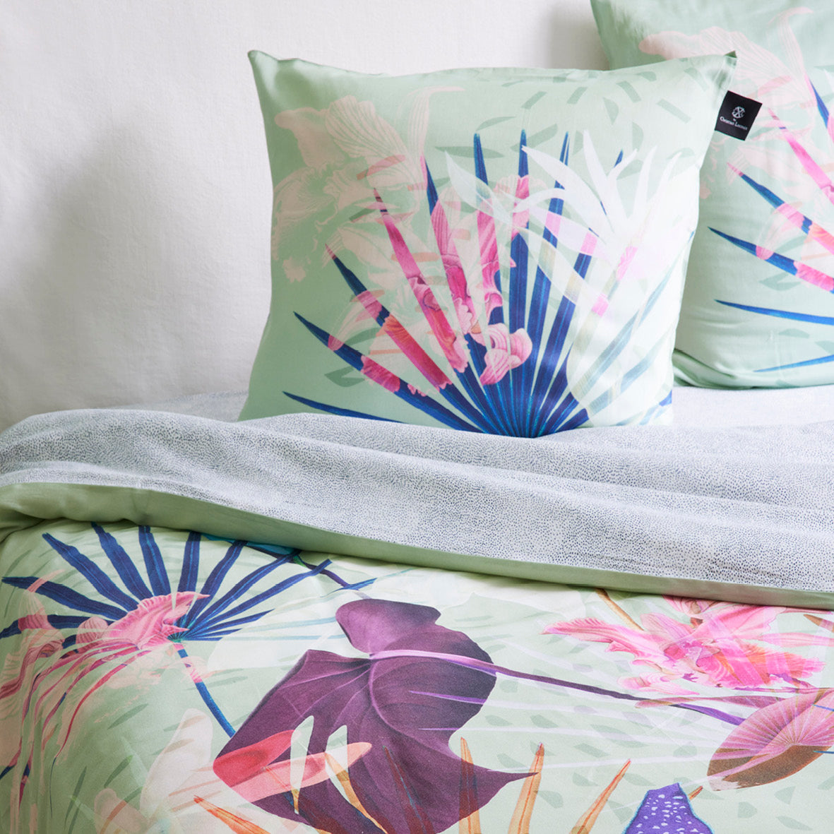 Housse de couette + taie(s) d'oreiller satin de coton - Multico vert Paradiso - CXL by Christian Lacroix Maison
