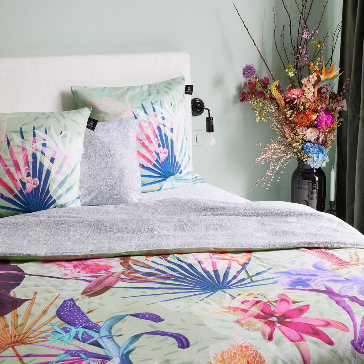 Housse de couette + taie(s) d'oreiller satin de coton - Multico vert Paradiso - CXL by Christian Lacroix Maison