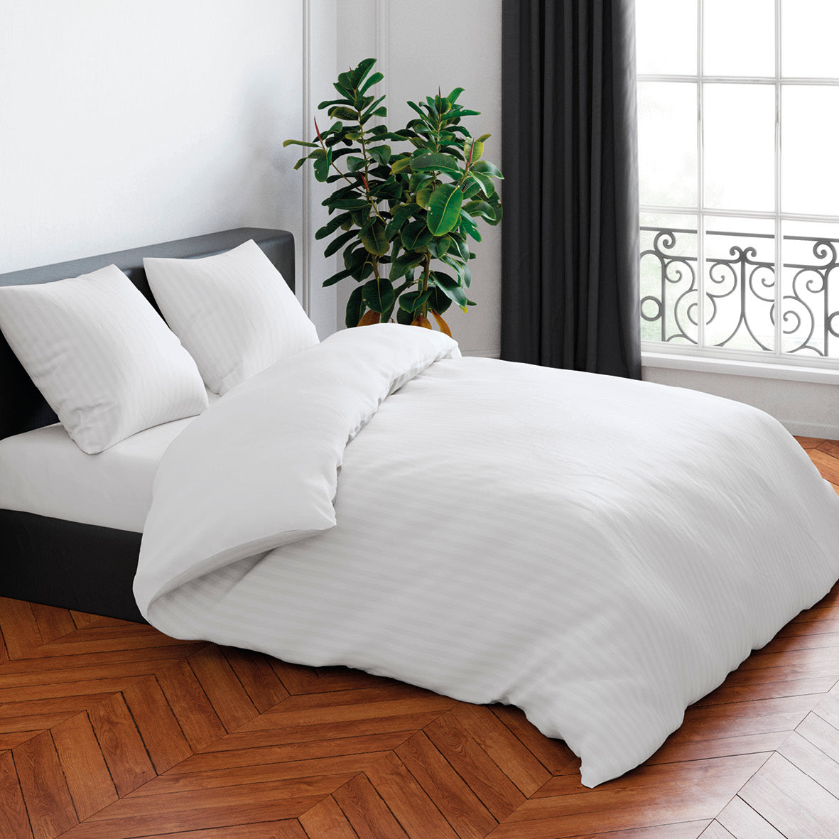Housse de couette + taie(s) d'oreiller satin de coton - Rayure tissé blanc - CXL by Christian Lacroix Maison