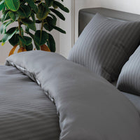 Housse de couette + taie(s) d'oreiller satin de coton - Rayure tissé gris foncé - CXL by Christian Lacroix Maison