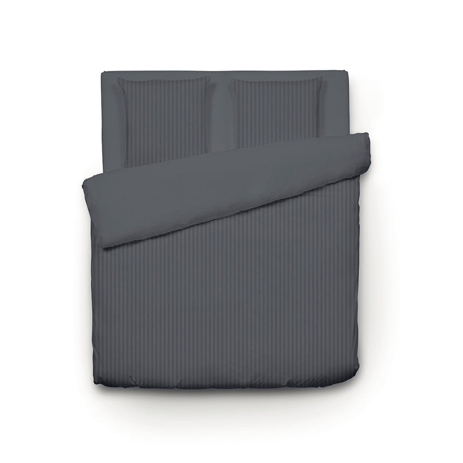 Duvet cover + pillowcase(s) cotton satin - Dobby stripe dark grey