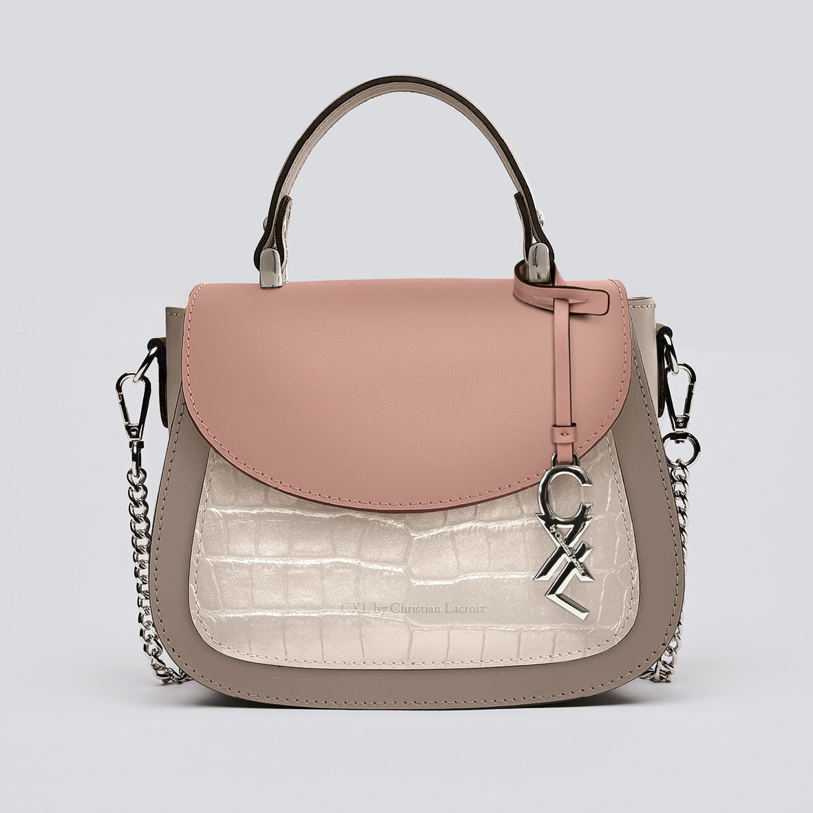 Petit sac à main Haussmann en cuir croco et rabat cuir lisse - CXL by Christian Lacroix Maison