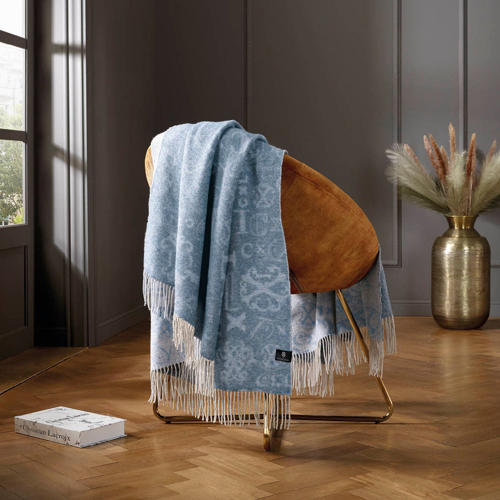 Plaid tissé - Signature bleu : 130 x 180 cm - CXL by Christian Lacroix Maison