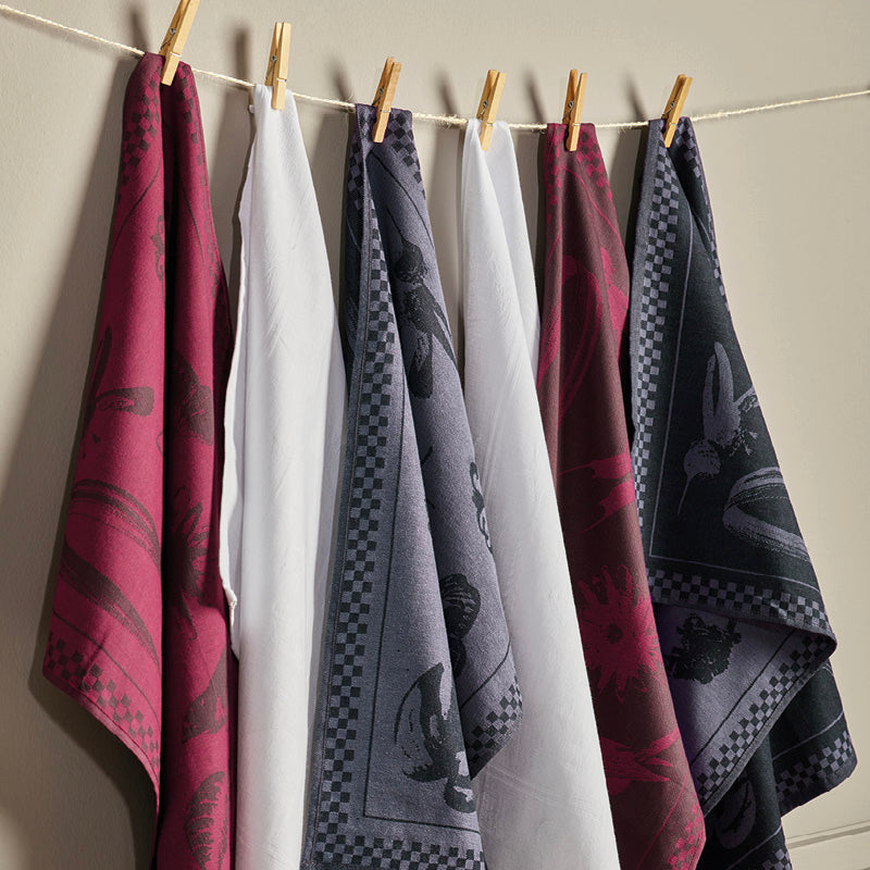 Set of 2 tea towels - Primavera Dark grey / Burgundy