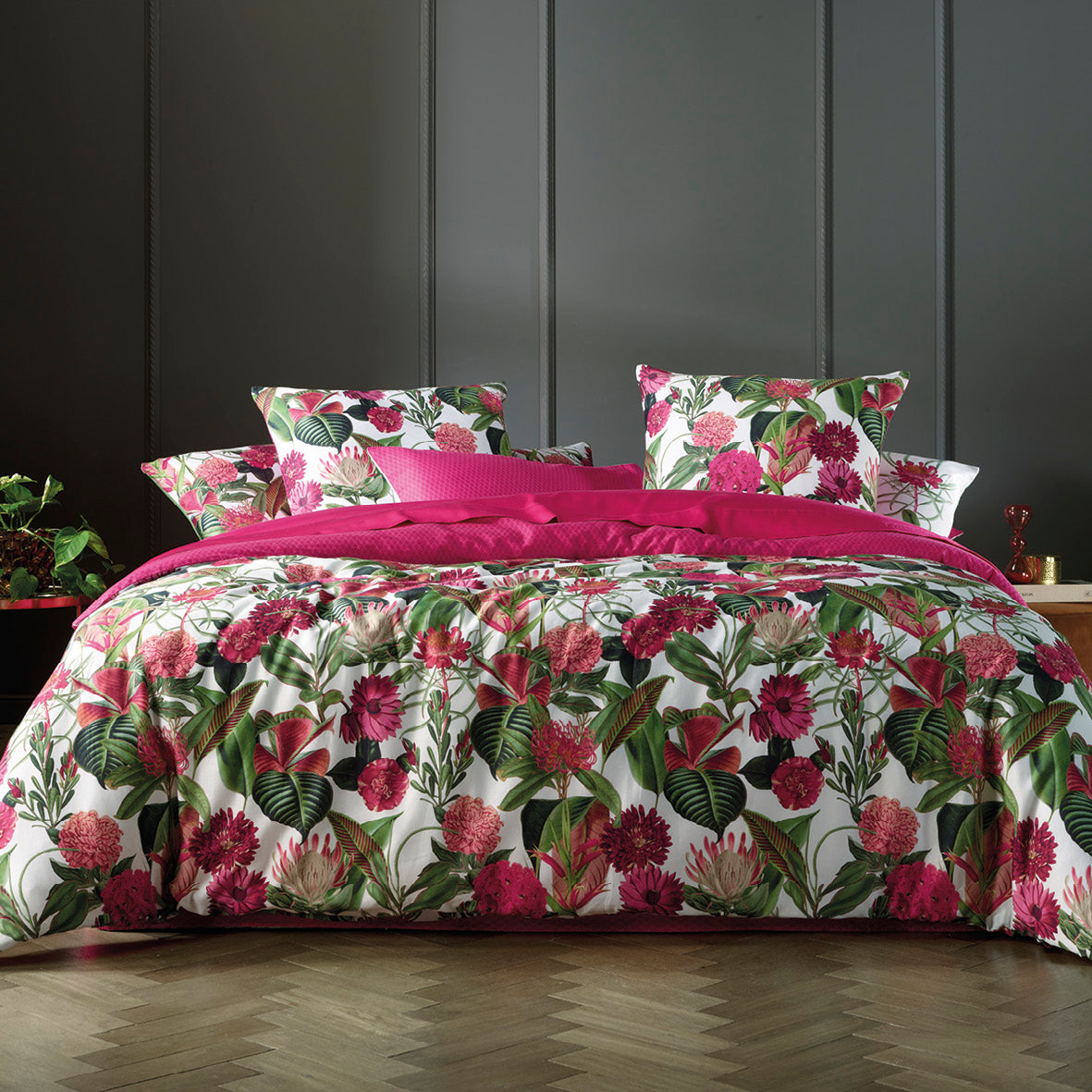 Taie de traversin satin de coton - Garden Micro Fuchsia