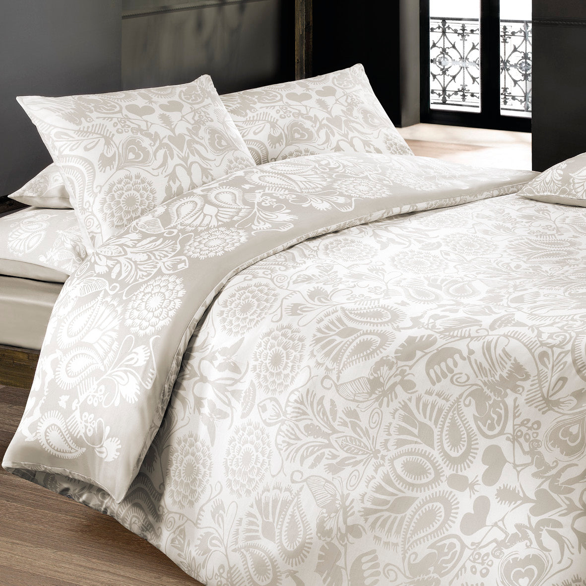 Taie de traversin satin de coton - Love stories Taupe - CXL by Christian Lacroix Maison