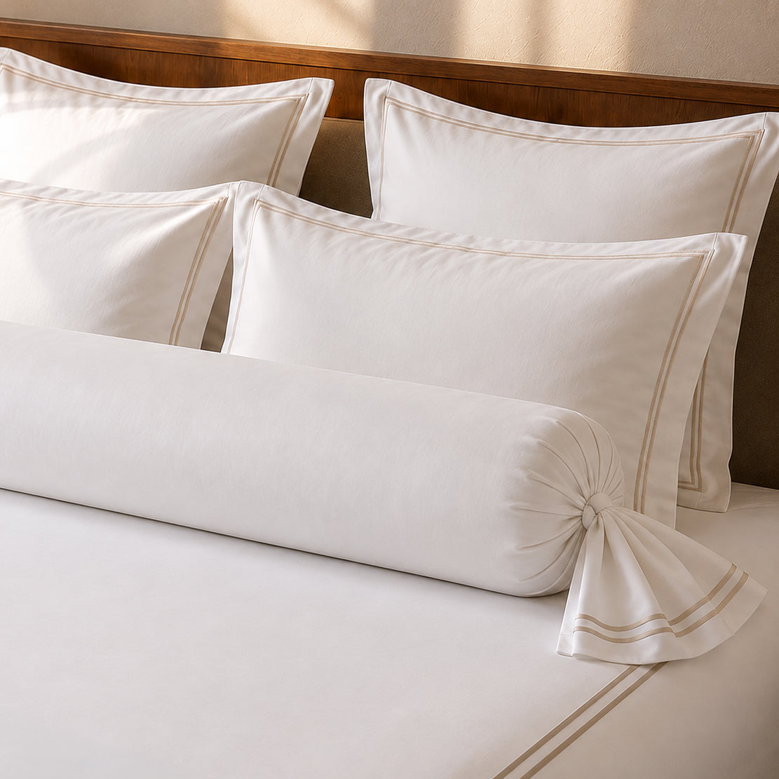 Taie de traversin satin de coton - Nîmes Taupe / Blanc - CXL by Christian Lacroix Maison