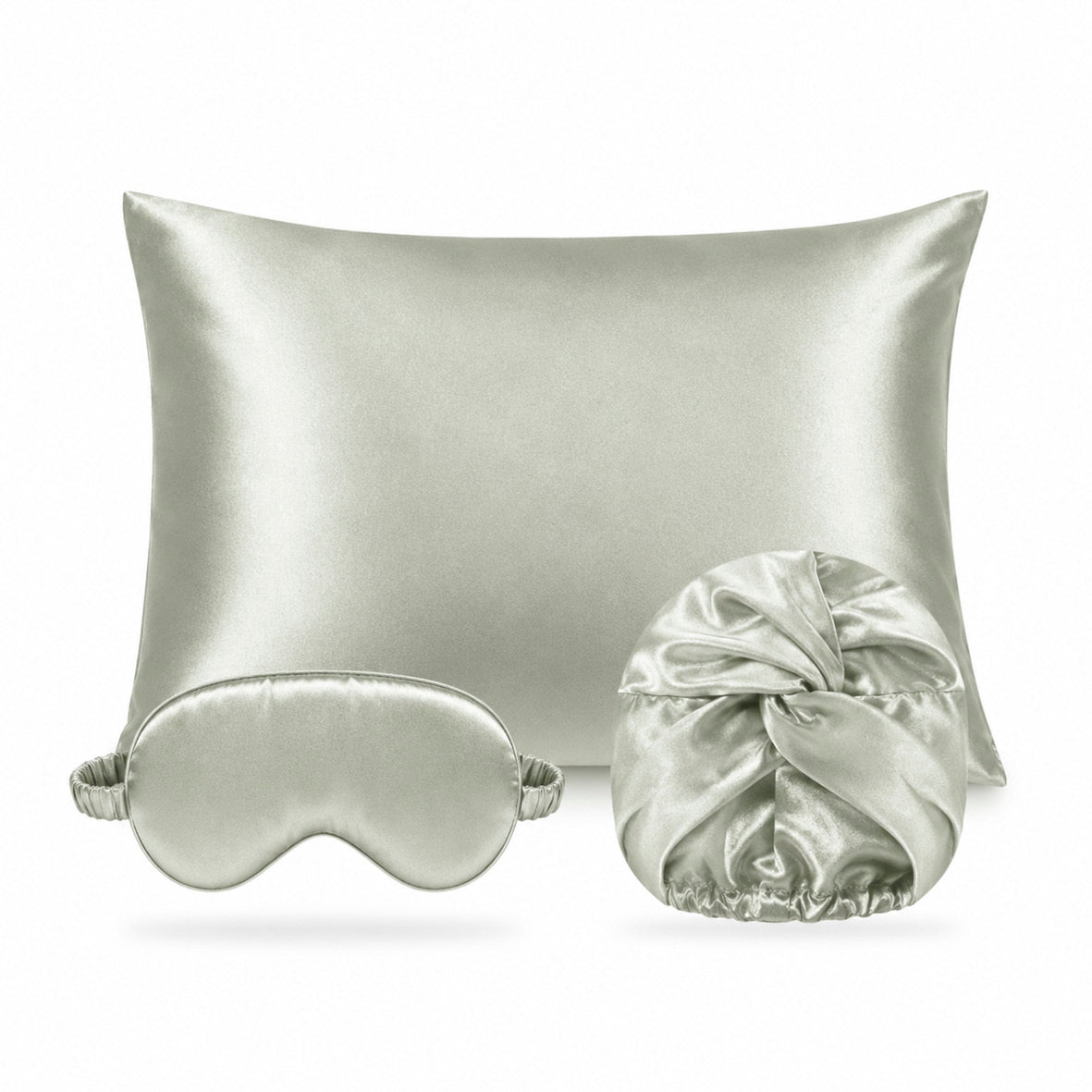 Taie d'oreiller + masque de nuit + bonnet de nuit en soie - Brume de soie Vert sauge - CXL by Christian Lacroix Maison