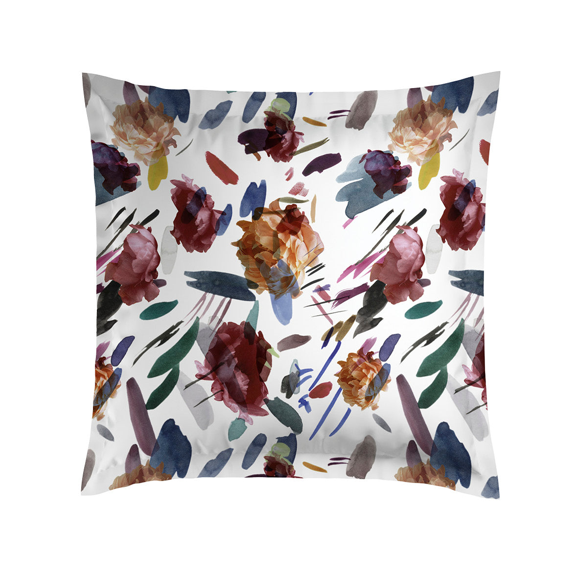 Taie d’oreiller satin de coton - Arty flowers Blanc - 2 x (63 x 63 cm)