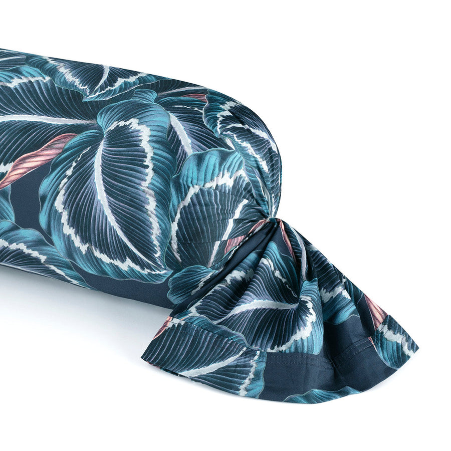 Taie d'oreiller satin de coton - Calathea Bleu foncé