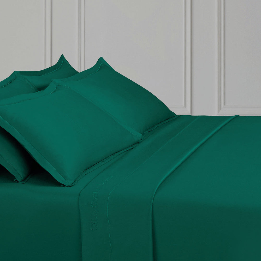 Taie d'oreiller satin de coton - Uni 1 baratta Vert paon - CXL by Christian Lacroix Maison