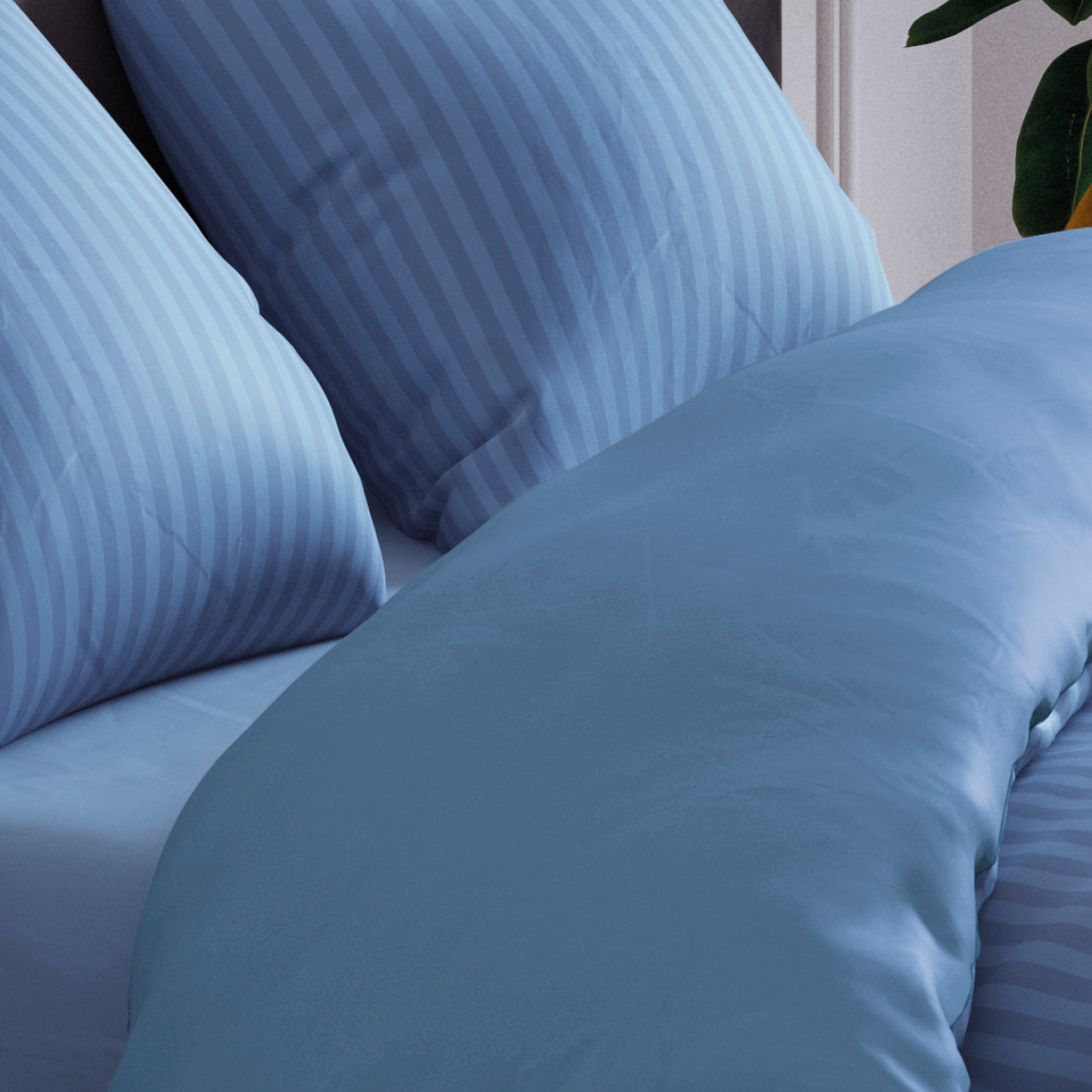 Taie(s) d'oreiller en satin de coton - Rayure tissé bleu - CXL by Christian Lacroix Maison