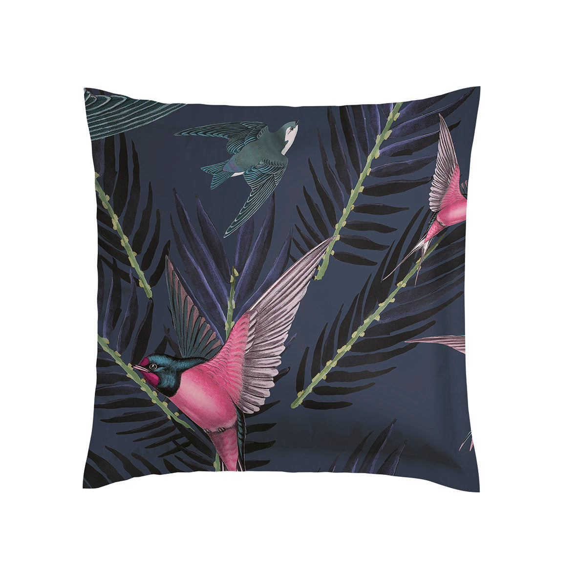 Taie(s) d'oreiller satin de coton - Hirondelles Bleu - 2 x (63 x 63 cm)