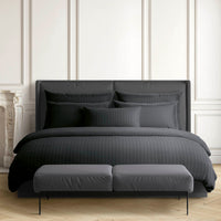 Taie(s) d’oreiller satin de coton rayure tissé dobby - Noir