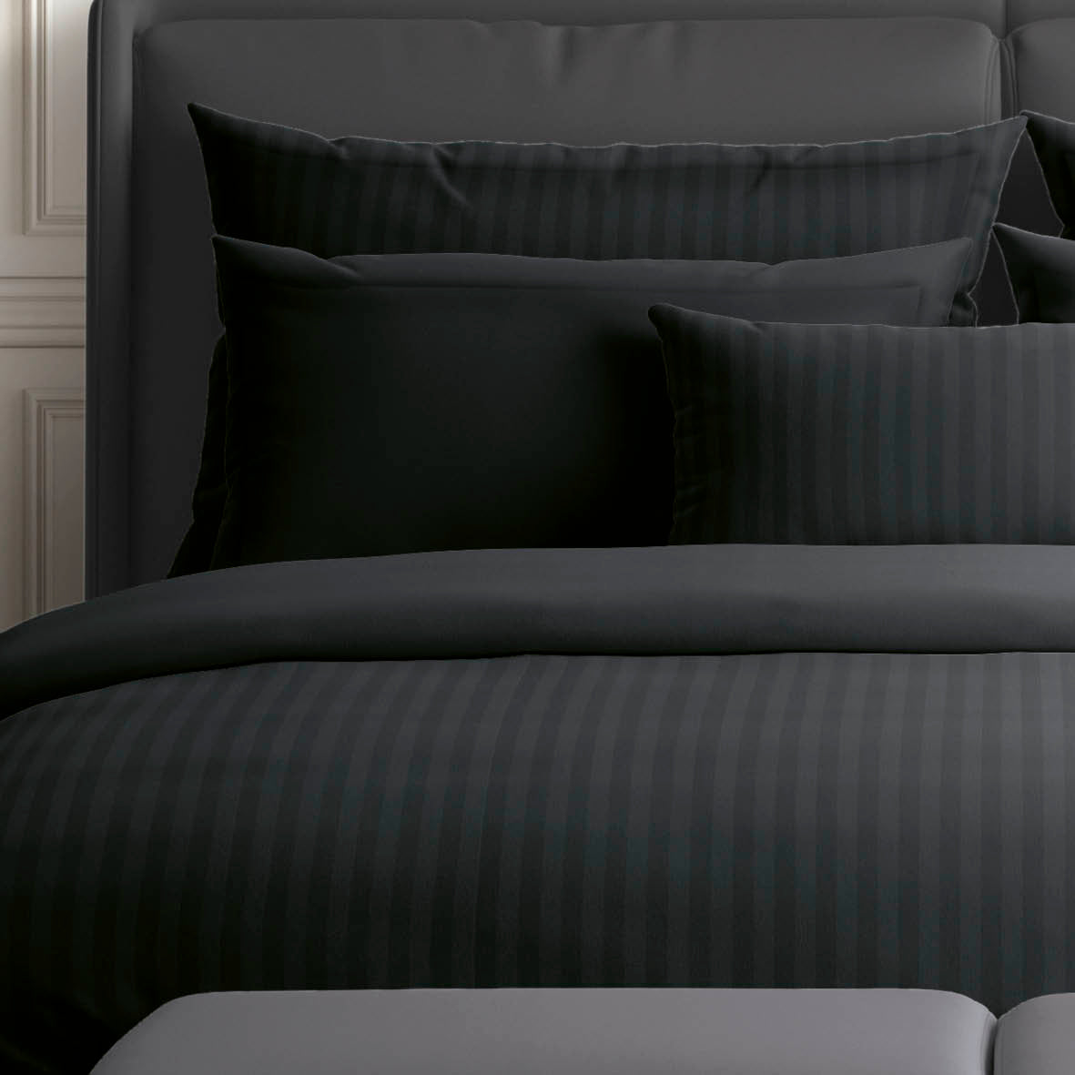 Taie(s) d’oreiller satin de coton rayure tissé dobby - Noir