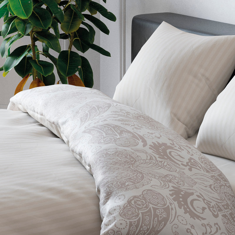 Housse de couette + taie(s) d'oreiller satin de coton - Arles taupe rayé - CXL by Christian Lacroix Maison