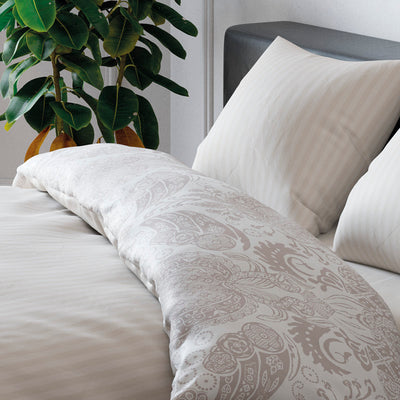 Housse de couette + taie(s) d'oreiller satin de coton - Arles taupe rayé - CXL by Christian Lacroix Maison