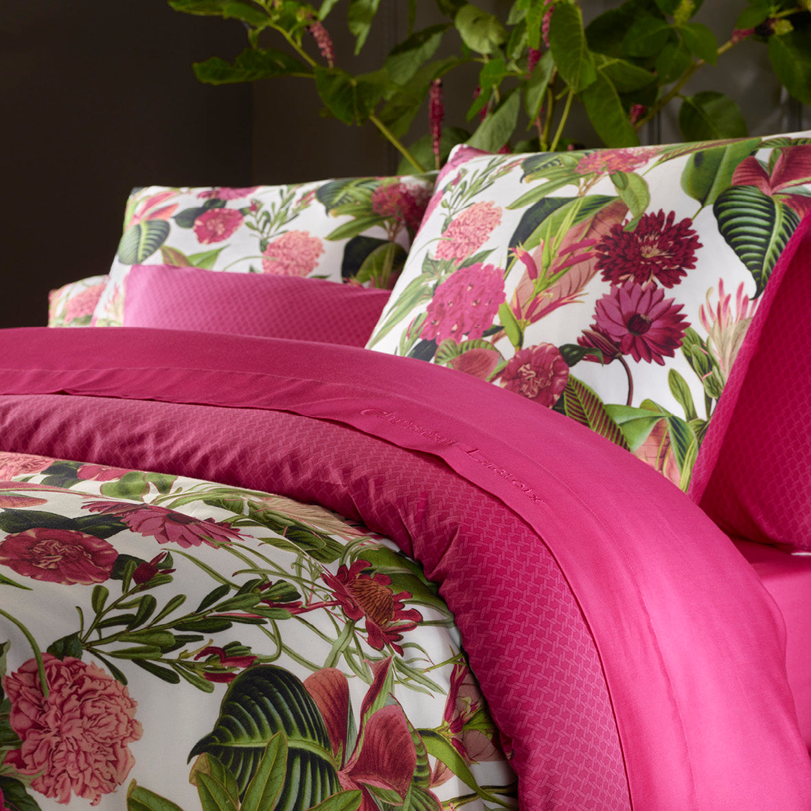 HOUSSE DE COUETTE - 100% satin de coton - Garden Fuchsia - CXL by Christian Lacroix Maison